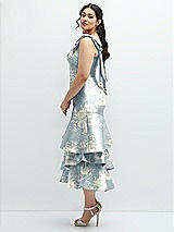 Front View Thumbnail - Porcelain Blue Seraphina Floral Floral Bow-Shoulder Satin Midi Dress with Asymmetrical Tiered Skirt