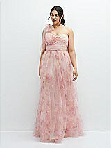Front View Thumbnail - Rose Garden Floral Scarf Tie One-Shoulder Tulle Dress with Long Full Skirt