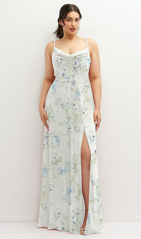 Front View - Bleu Garden Soft Cowl-Neck A-Line Maxi Dress with Adjustable Straps