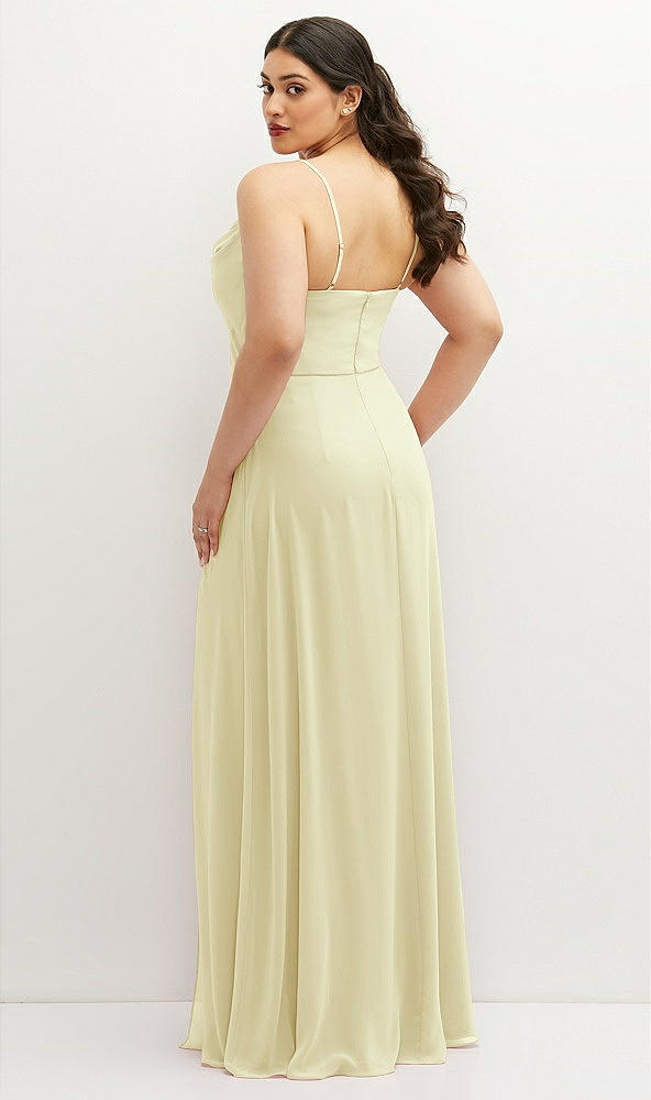 Back View - Butter Yellow Soft Cowl-Neck A-Line Maxi Dress with Adjustable Straps