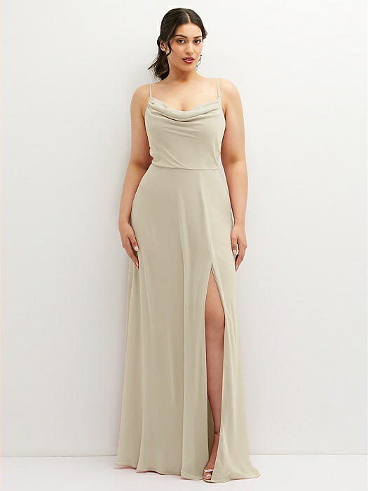 Soft Cowl-Neck A-Line Maxi Dress with Adjustable Straps