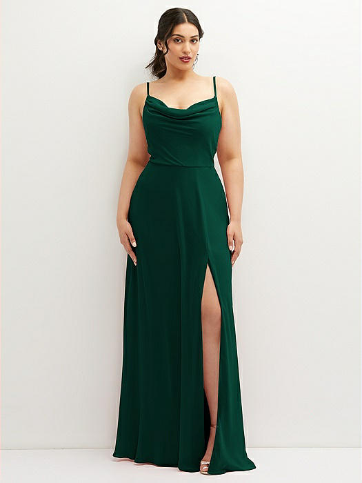 Soft Cowl-Neck A-Line Maxi Dress with Adjustable Straps