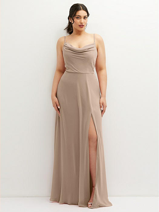 Soft Cowl-Neck A-Line Maxi Dress with Adjustable Straps