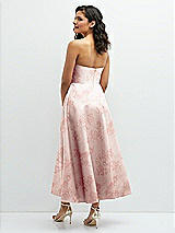 Rear View Thumbnail - Bow And Blossom Print Draped Bodice Strapless Floral Midi Dress with Full Circle Skirt