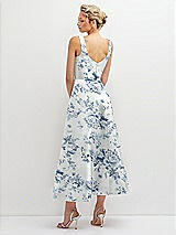 Rear View Thumbnail - Cottage Rose Larkspur Floral Square Neck Satin Midi Dress with Full Skirt & Pockets
