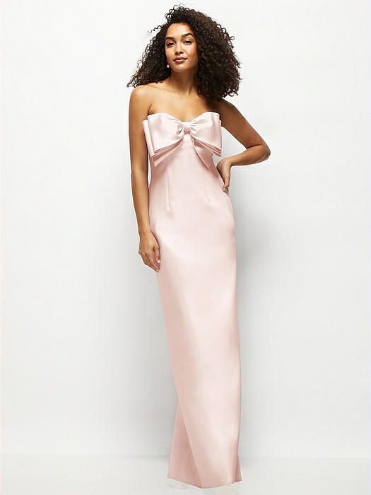 Strapless Satin Column Maxi Dress with Oversized Handcrafted Bow