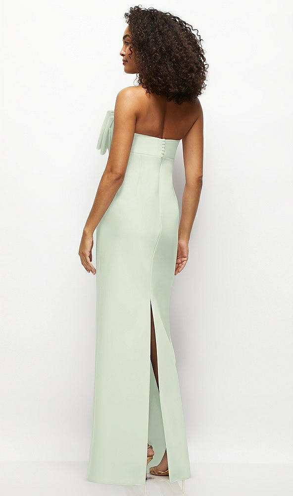 Back View - Mint Green Strapless Satin Column Maxi Dress with Oversized Handcrafted Bow