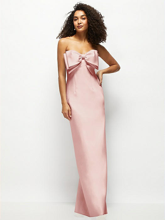 Strapless Satin Column Maxi Dress with Oversized Handcrafted Bow