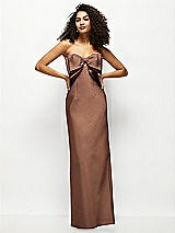 Alt View 1 Thumbnail - Cognac Strapless Satin Column Maxi Dress with Oversized Handcrafted Bow