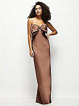 Front View Thumbnail - Cognac Strapless Satin Column Maxi Dress with Oversized Handcrafted Bow