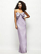 Front View Thumbnail - Lilac Haze Strapless Satin Column Maxi Dress with Oversized Handcrafted Bow