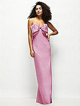 Front View Thumbnail - Powder Pink Strapless Satin Column Maxi Dress with Oversized Handcrafted Bow