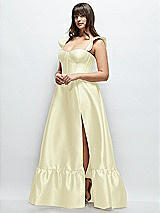 Alt View 2 Thumbnail - Butter Yellow Satin Corset Maxi Dress with Ruffle Straps & Skirt
