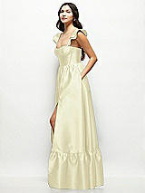 Side View Thumbnail - Butter Yellow Satin Corset Maxi Dress with Ruffle Straps & Skirt