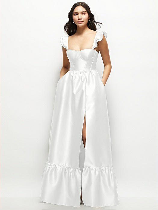 Satin Corset Maxi Dress with Ruffle Straps & Skirt