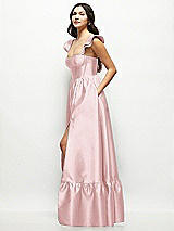 Side View Thumbnail - Ballet Pink Satin Corset Maxi Dress with Ruffle Straps & Skirt