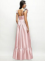 Rear View Thumbnail - Ballet Pink Satin Corset Maxi Dress with Ruffle Straps & Skirt