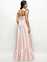 Rear View Thumbnail - Blush Satin Corset Maxi Dress with Ruffle Straps & Skirt