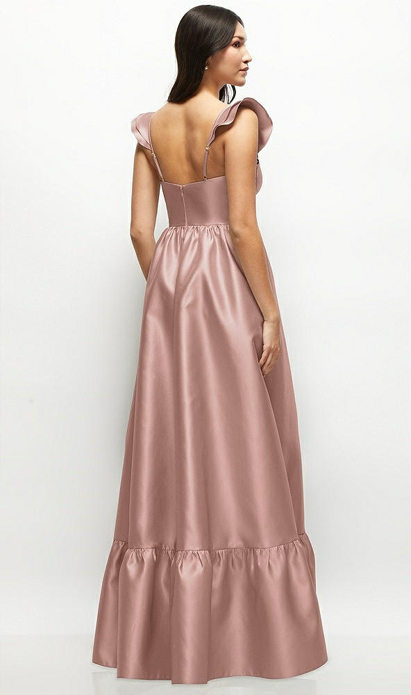Back View - Neu Nude Satin Corset Maxi Dress with Ruffle Straps & Skirt