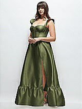 Alt View 2 Thumbnail - Olive Green Satin Corset Maxi Dress with Ruffle Straps & Skirt