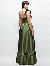 Alt View 3 Thumbnail - Olive Green Satin Corset Maxi Dress with Ruffle Straps & Skirt