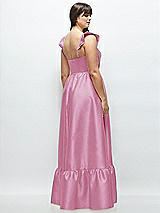 Alt View 3 Thumbnail - Powder Pink Satin Corset Maxi Dress with Ruffle Straps & Skirt