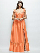 Alt View 1 Thumbnail - Portofino Orange Satin Corset Maxi Dress with Ruffle Straps & Skirt