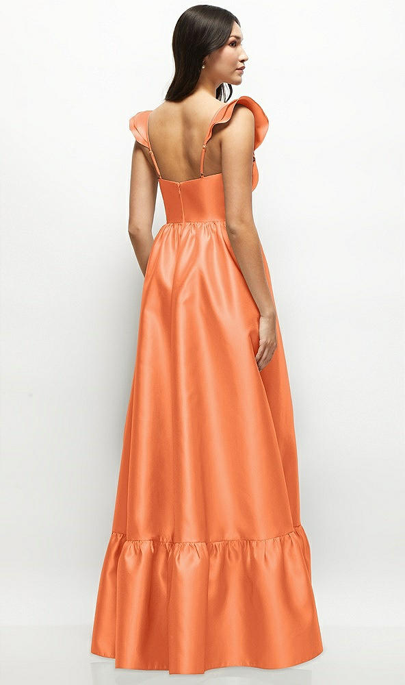 Back View - Portofino Orange Satin Corset Maxi Dress with Ruffle Straps & Skirt