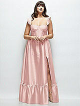 Alt View 1 Thumbnail - Rose Satin Corset Maxi Dress with Ruffle Straps & Skirt