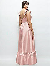 Alt View 3 Thumbnail - Rose Satin Corset Maxi Dress with Ruffle Straps & Skirt