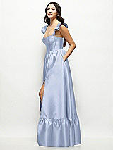 Side View Thumbnail - Sky Blue Satin Corset Maxi Dress with Ruffle Straps & Skirt