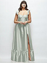 Alt View 1 Thumbnail - Willow Green Satin Corset Maxi Dress with Ruffle Straps & Skirt