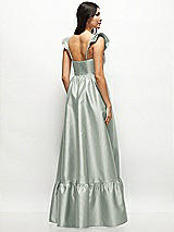 Rear View Thumbnail - Willow Green Satin Corset Maxi Dress with Ruffle Straps & Skirt