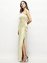 Alt View 2 Thumbnail - Butter Yellow Strapless Draped Skirt Satin Maxi Dress with Cascade Ruffle