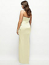 Rear View Thumbnail - Butter Yellow Strapless Draped Skirt Satin Maxi Dress with Cascade Ruffle