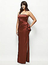Side View Thumbnail - Auburn Moon Strapless Draped Skirt Satin Maxi Dress with Cascade Ruffle
