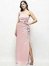 Alt View 1 Thumbnail - Ballet Pink Strapless Draped Skirt Satin Maxi Dress with Cascade Ruffle