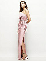 Alt View 2 Thumbnail - Ballet Pink Strapless Draped Skirt Satin Maxi Dress with Cascade Ruffle