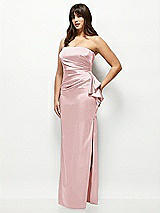 Side View Thumbnail - Ballet Pink Strapless Draped Skirt Satin Maxi Dress with Cascade Ruffle