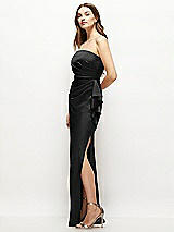Alt View 2 Thumbnail - Black Strapless Draped Skirt Satin Maxi Dress with Cascade Ruffle