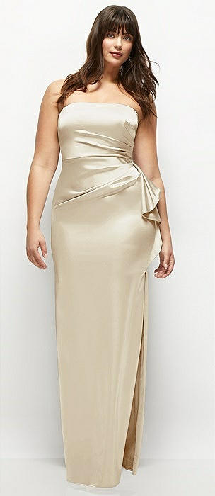 fitted lace wedding dress Romance Ruffle Dress, in Champagne Luxe Satin, Size: Xs | Show Me Your Mumu