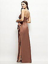 Alt View 3 Thumbnail - Cognac Strapless Draped Skirt Satin Maxi Dress with Cascade Ruffle