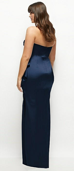 fitted lace wedding dress The Kayla Navy Blue Mixed Media Strapless Maxi Dress  Cason Couture