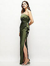 Alt View 2 Thumbnail - Olive Green Strapless Draped Skirt Satin Maxi Dress with Cascade Ruffle