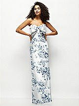Alt View 1 Thumbnail - Cottage Rose Larkspur Strapless Floral Satin Column Maxi Dress with Oversized Bow
