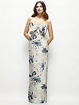 Alt View 2 Thumbnail - Inkwash Blue Floral Strapless Floral Satin Column Maxi Dress with Oversized Bow