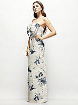 Alt View 3 Thumbnail - Inkwash Blue Floral Strapless Floral Satin Column Maxi Dress with Oversized Bow