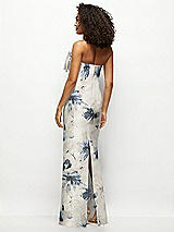 Rear View Thumbnail - Inkwash Blue Floral Strapless Floral Satin Column Maxi Dress with Oversized Bow