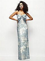 Alt View 1 Thumbnail - Porcelain Blue Seraphina Floral Strapless Floral Satin Column Maxi Dress with Oversized Bow