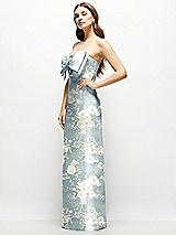 Alt View 3 Thumbnail - Porcelain Blue Seraphina Floral Strapless Floral Satin Column Maxi Dress with Oversized Bow